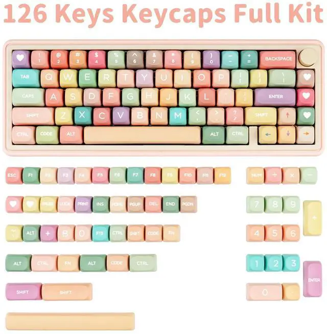 Alt view image 2 of 5 - COOMICKEY MOA Profile PBT Keycaps Dye-Sublimation Cute Candy Keycaps, 126 Keys Custom Keyboard Keycap Set for Cherry MX Mechanical Keyboard