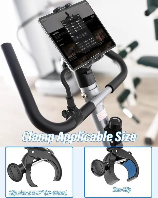 Alt view image 4 of 5 - Charchendo Gooseneck Treadmill Tablet Mount, Universal Adjustment Tablet Holder for Elliptical/Spin Bike/Exercise Bike/Indoor Cycle, Compatible with 4-13'' iPad Pro/Air/Mini, iPhones, Galaxy, E-Book