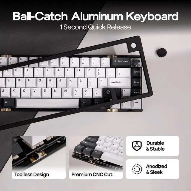 Alt view image 3 of 5 - EPOMAKER Galaxy65 Wireless QMK/VIA Mechanical Keyboard, Ball-Catch Anodized Aluminum Custom Keyboard, Pre-Lubed Hot-Swappable Switch, RGB Backlit, Rotary Knob, 2.4Ghz/BT/Type-C (Black)