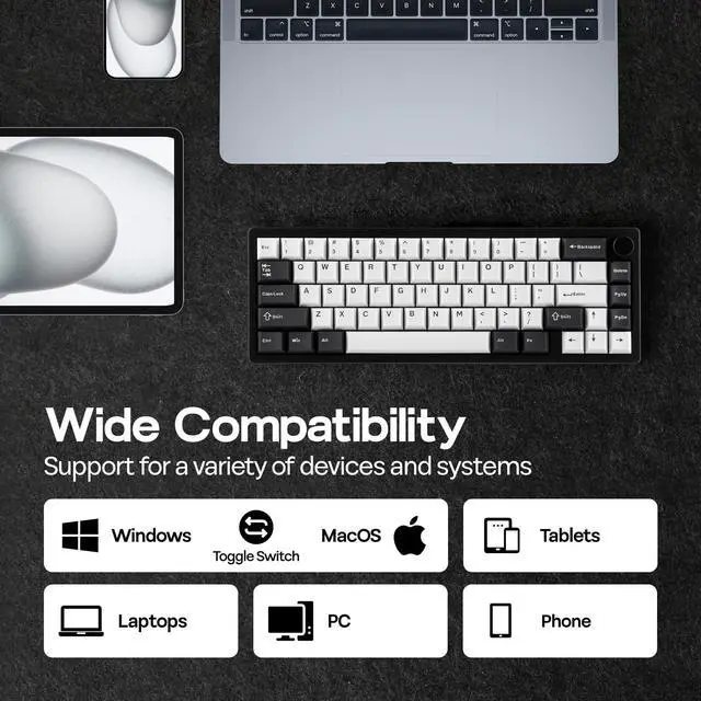Alt view image 5 of 5 - EPOMAKER Galaxy65 Wireless QMK/VIA Mechanical Keyboard, Ball-Catch Anodized Aluminum Custom Keyboard, Pre-Lubed Hot-Swappable Switch, RGB Backlit, Rotary Knob, 2.4Ghz/BT/Type-C (Black)