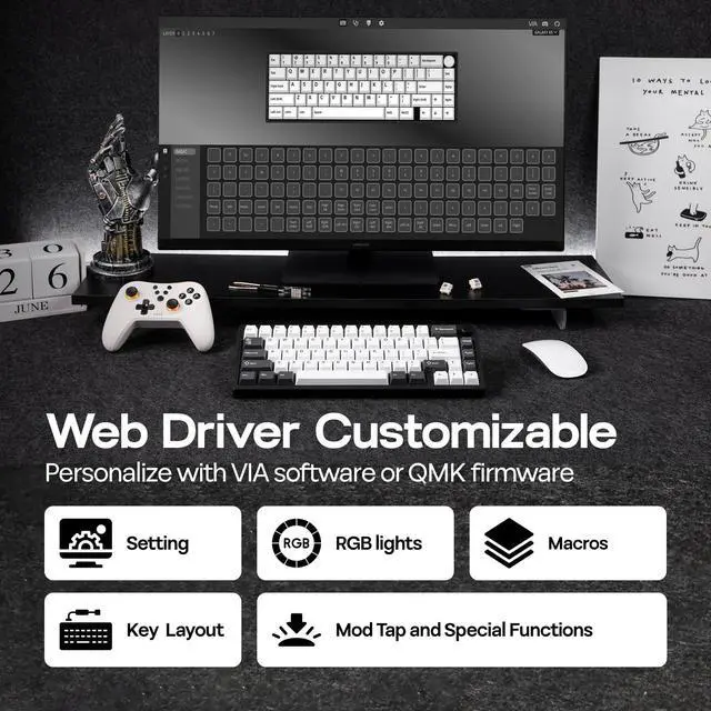 Alt view image 4 of 5 - EPOMAKER Galaxy65 Wireless QMK/VIA Mechanical Keyboard, Ball-Catch Anodized Aluminum Custom Keyboard, Pre-Lubed Hot-Swappable Switch, RGB Backlit, Rotary Knob, 2.4Ghz/BT/Type-C (Black)