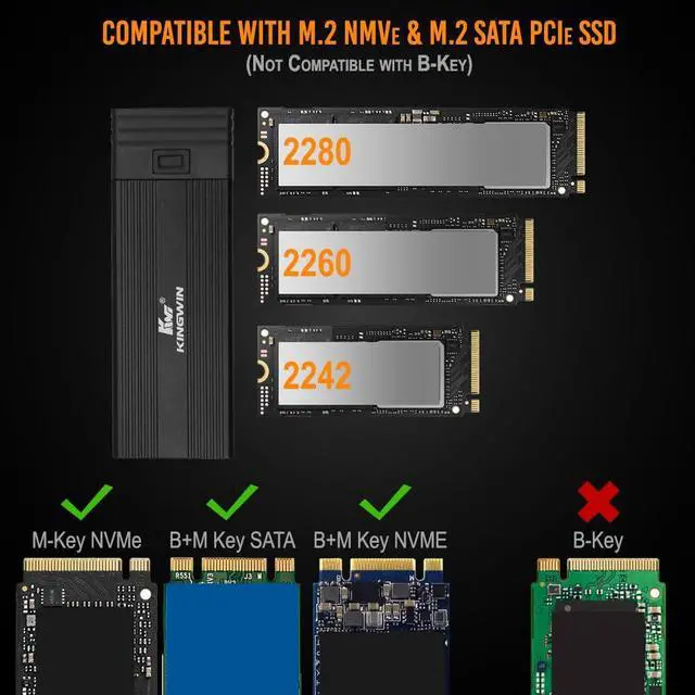 Alt view image 4 of 5 - Kingwin M.2 NVMe SSD Enclosure USB-C 3.2 Gen 2 with Card Reader & USB Hub  10Gbps External SSD Adapter for M-Key/B+M Key NVMe Drives