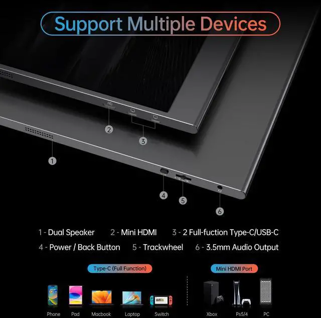 Alt view image 5 of 5 - Yxk 4K Portable Monitor 15.6" 3840x2160 UHD USB-C HDMI Laptop, 100% RGB IPS Computer Gaming Display HDR Travel Speakers & Smart Cover for Laptop Xbox PS5 Switch PC Phone