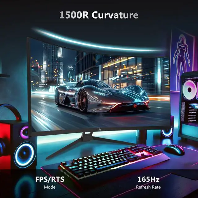 Alt view image 4 of 5 - Z-Edge 34" Curved Gaming Monitor, WQHD 1440P 165Hz 144Hz PC Monitor, MPRT 1ms, 21:9 Aspect Ratio, 1500R, 16.7M Colors, 3000:1 Contrast, UG34 Frameless Bezel, 2X DP 1.4 Ports and 2X HDMI 2.0 Port