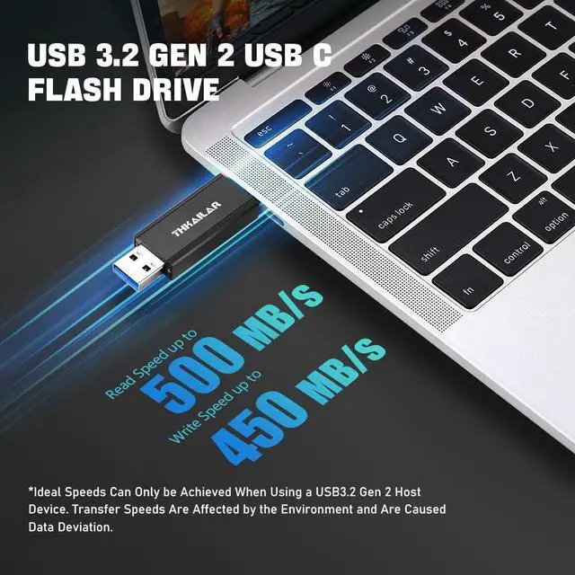 Alt view image 2 of 5 - THKAILAR 1TB Flash Drive USB 3.2 Gen2 Solid State External SSD,Dual-Port Type-C+USB-A Memory Stick,High-Speed 500MB/s Portable Thumb Drive for iPhone 15/16 Series,Mac,PC,PS4,Android,Windows,Smart TVs