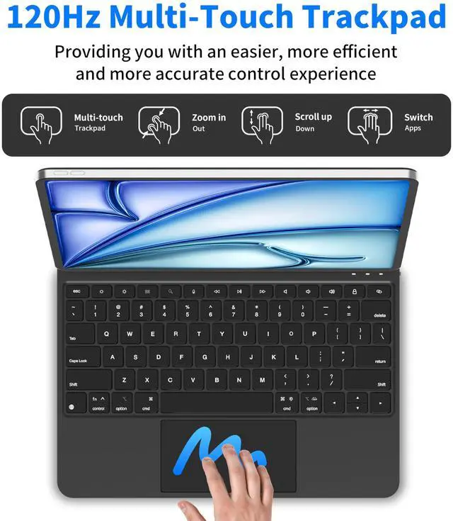 Alt view image 5 of 5 - Otuoor iPad Air 13 Inch Case Keyboard (M3 2025 / M2 2024) & iPad Pro 12.9 inch (6th,5th,4th,3rd Gen) Magic Keyboard with 7 Color Backlight, Multi-Touch Trackpad, Magnetic Stand,Auto Sleep/Wake (Black)