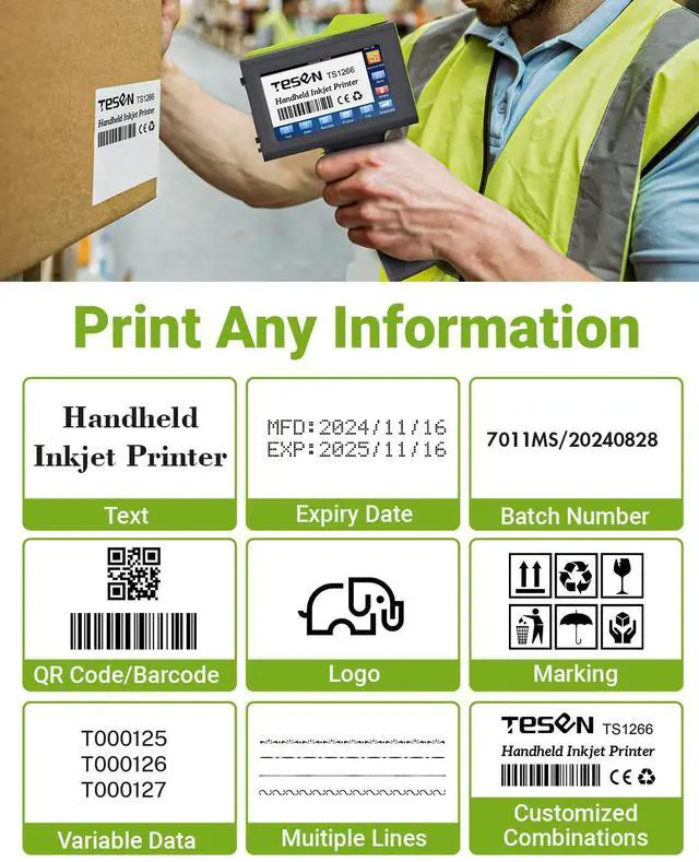 Alt view image 4 of 5 - TESEN Upgraded Handheld Printer at 0.5 Inch Print Height with Sensor Printing on Production Line Use Fast Dry Ink to Print Date Time Logo Barcode QR Code Batch Number Anywhere (Works Over 16 Hours)