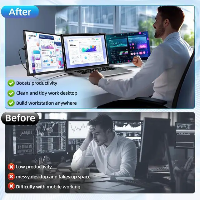 Alt view image 4 of 5 - Pitycbo Laptop Screen Extender Monitor Portable - 2.5K Triple Laptop Screen Extender, Plug and Play Multiple Screens Extended Fits 13-17.3 Inch Laptops Compatible with, Windows, Chrome, Dex