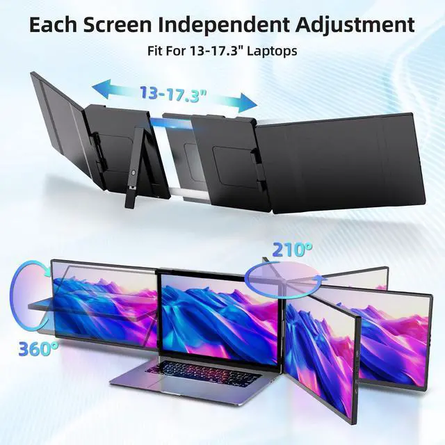 Alt view image 5 of 5 - Pitycbo Laptop Screen Extender Monitor Portable - 2.5K Triple Laptop Screen Extender, Plug and Play Multiple Screens Extended Fits 13-17.3 Inch Laptops Compatible with, Windows, Chrome, Dex