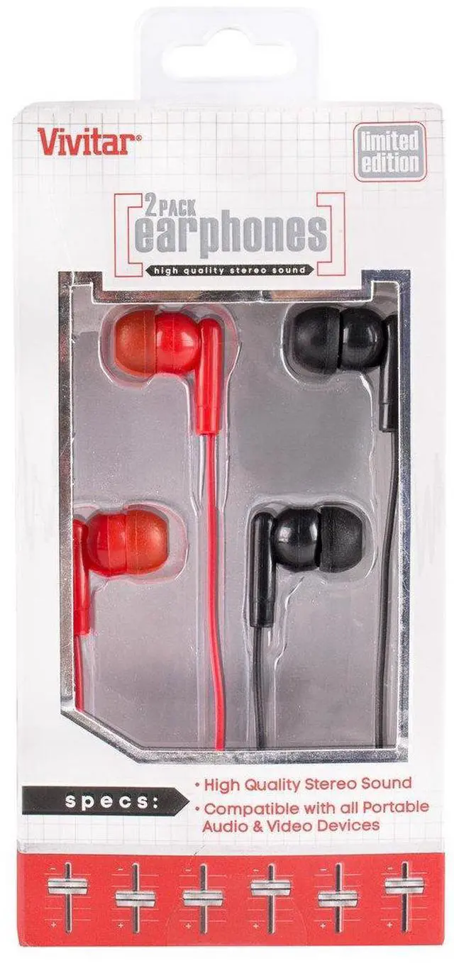 Alt view image 5 of 5 - Vivitar V11388-2PK-RB Red & Black Earphone, 2 Pack