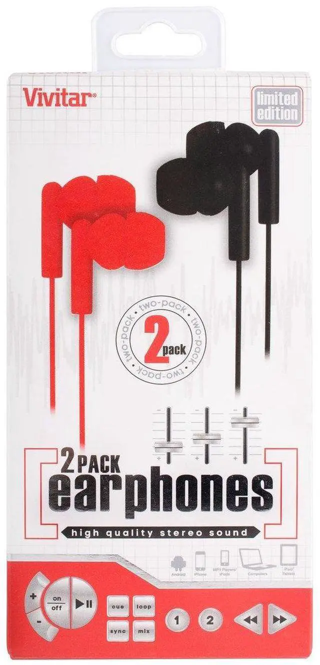 Alt view image 4 of 5 - Vivitar V11388-2PK-RB Red & Black Earphone, 2 Pack