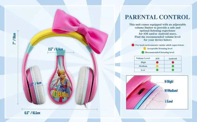 Alt view image 4 of 5 - eKids TS-140BP Headphones for Kids Toy Story 4 Bo Peep Adjustable Stereo Tangle-Free 3.5Mm Jack Wired Cord Over Ear Parental Volume Control School Home Travel