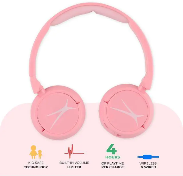 Alt view image 2 of 5 - Altec Lansing - Kid Safe 2-in-1 Bluetooth Headphones, Safe Volume Limiting, Foldable Design, Enjoy Audio and Protect Your Child's Hearing (Pink)