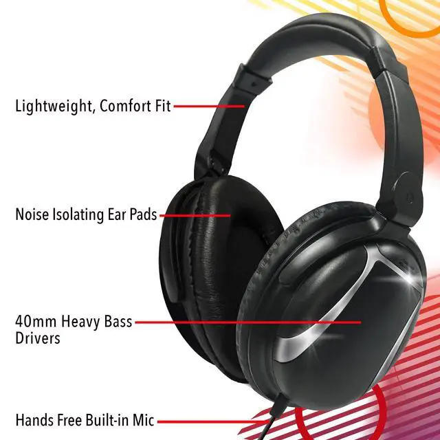 Alt view image 2 of 5 - Maxell Bass 13 Headphone with Mic, 4 ft Cord, Black