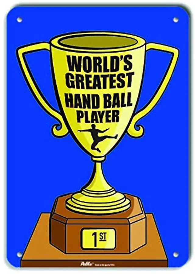 Main image of "World's Greatest Hand Ball Player" Aluminum Sign, 7" x 10", Trophy Blue