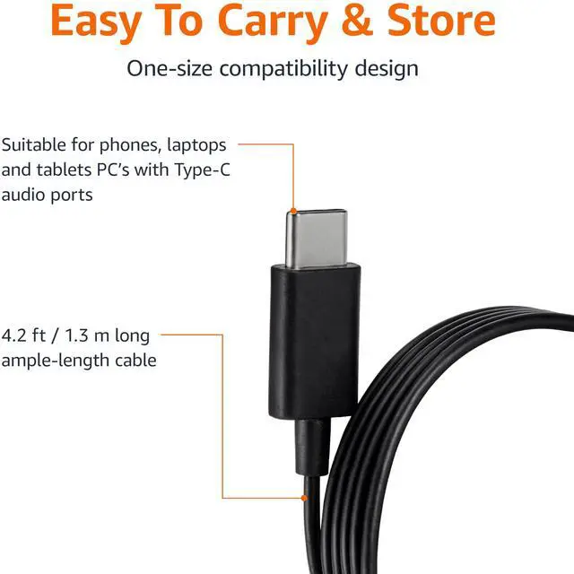 Alt view image 3 of 5 - Amazon Basics Wired Earbuds with Microphone, In Ear Headphones, USB-C, 4.2 ft long cable, S/M/L Ear Tips, One size, Black