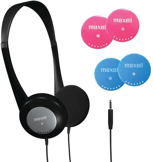 Main image of Maxell 190338 Lightweight & Small Volume Protection 30mm Driver Comfortable Kids Safe Children Headphones with Interchangeable Colors Black