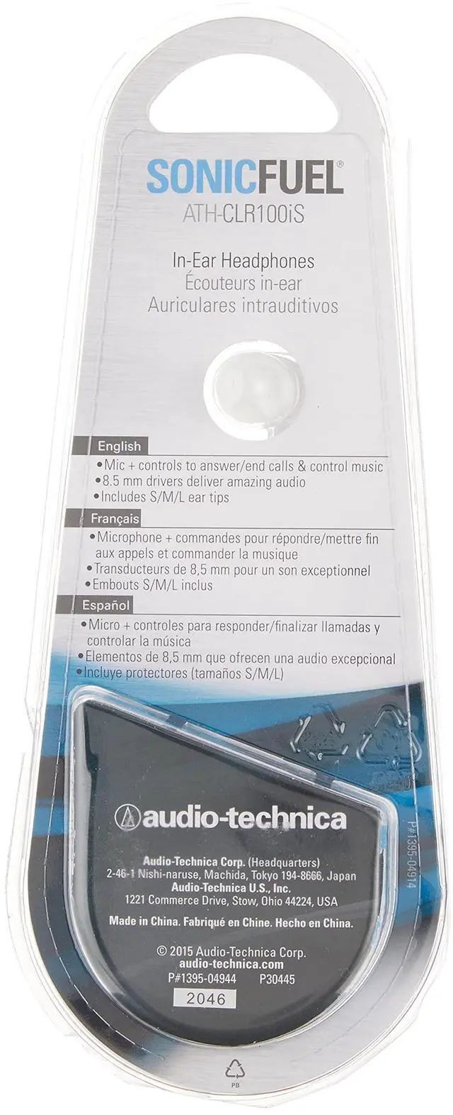 Alt view image 2 of 3 - Audio-Technica ATH-CLR100iSWH SonicFuel In-Ear Headphones with In-Line Mic & Control, White