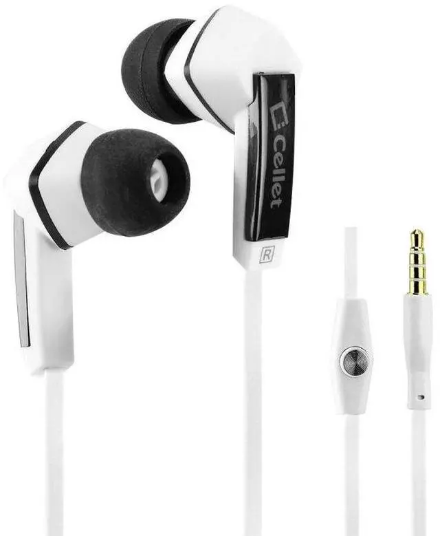 Main image of Cellet Premium Stereo Ear Buds with Microphone - Hands Free  Universal Compatibility- 3.5mm - Tangle Free Flat Wire - White