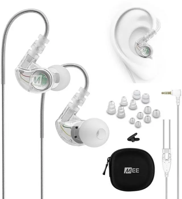 Main image of MEE audio M6 Sport Wired Earbuds, Noise Isolating In Ear Headphones, Sweatproof Earphones for Running/Gym/Workouts with Dynamic Enhanced Bass Sound, Memory Wire Earhooks, 3.5mm Jack Plug (Clear)