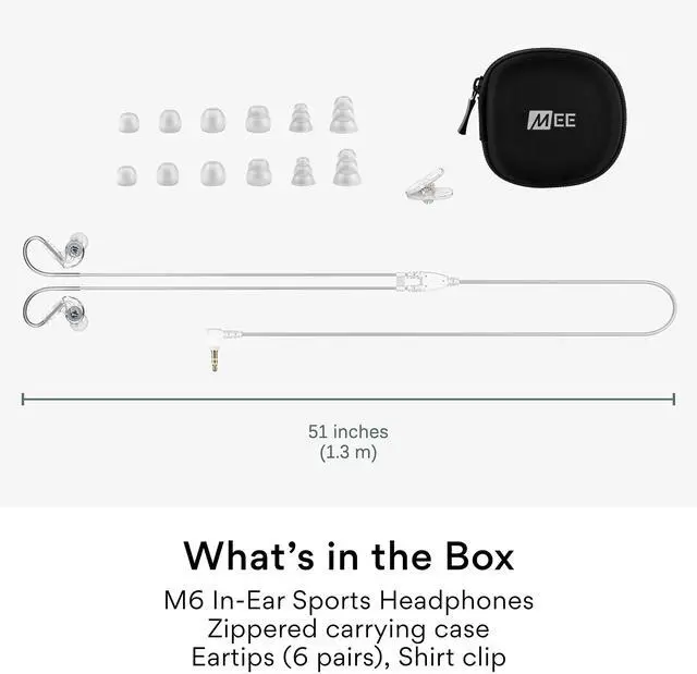 Alt view image 5 of 5 - MEE audio M6 Sport Wired Earbuds, Noise Isolating In Ear Headphones, Sweatproof Earphones for Running/Gym/Workouts with Dynamic Enhanced Bass Sound, Memory Wire Earhooks, 3.5mm Jack Plug (Clear)
