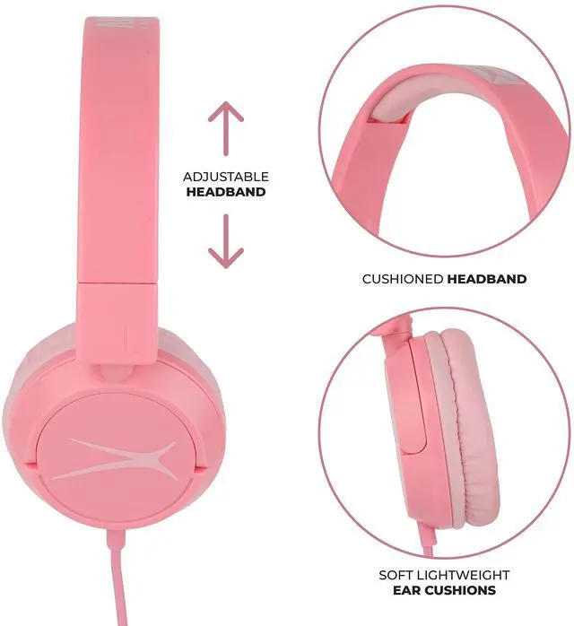 Alt view image 3 of 5 - Altec Lansing Over The Ears Kids Headphones - Wired - Volume Limiting Technology for Developing Ears, Ages 6-9, Perfect for Learning from Home, Pink