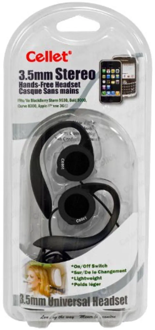 Alt view image 2 of 2 - Cellet Black 3.5mm Stereo Hands-Free Headset For Apple iPhone 3G S, Blackberry Storm 9530, Bold 9000, Curve 8300 and other models with 3.5mm input