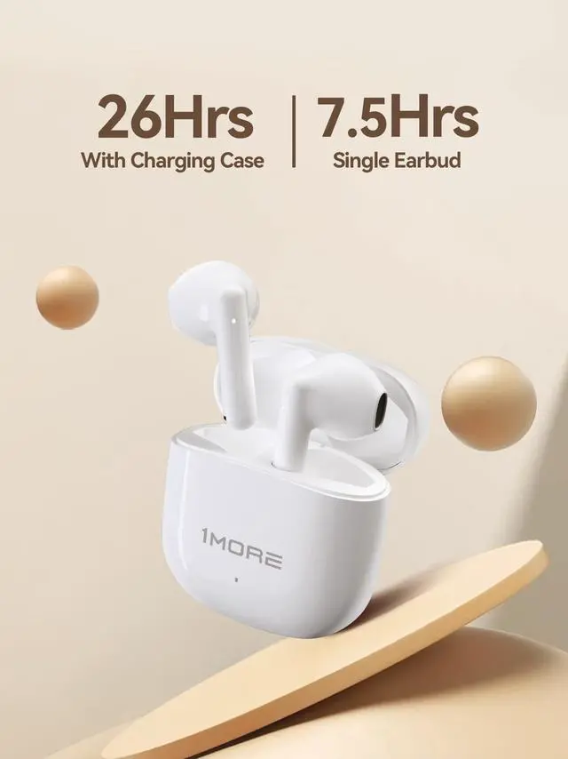 Alt view image 3 of 5 - 1MORE Q10 Wireless Earbuds, Bluetooth 5.3 Half in-Ear Lightweight Ear Buds, Comfort Fit, Deep Bass Stereo Headphones with Dual Mics, 26H Playtime, one Step-Pairing, IPX4 Waterproof Earphones, White