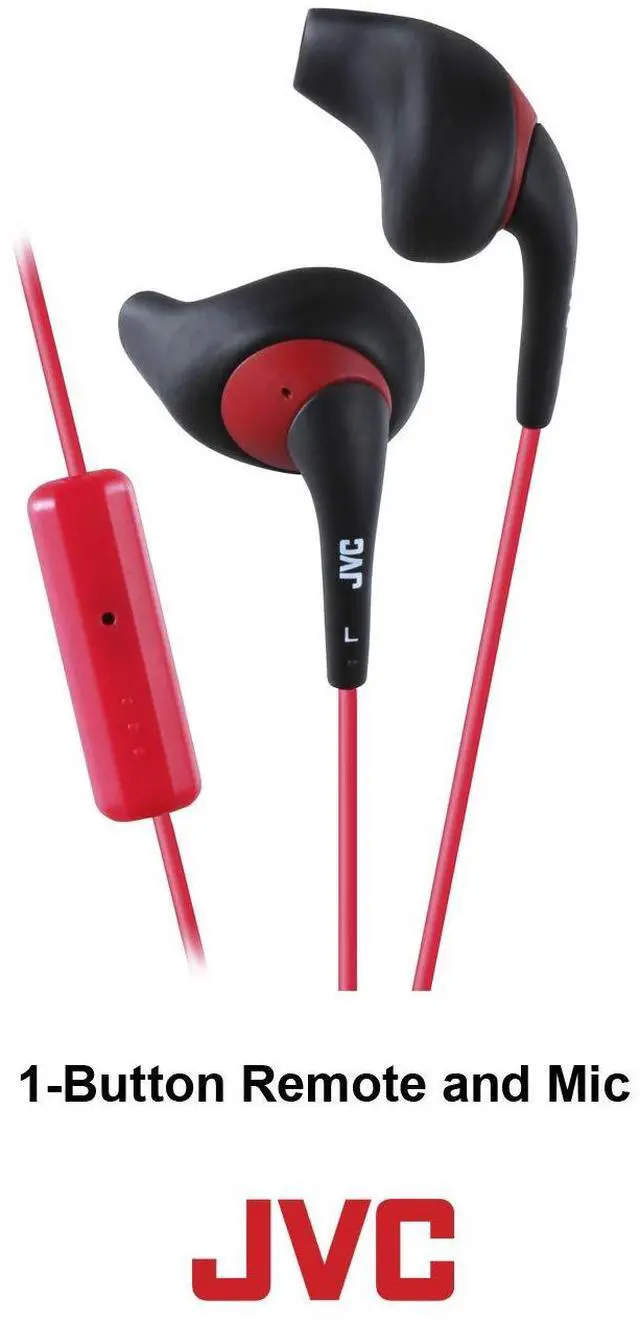 Alt view image 2 of 5 - JVC Black and Red Nozzel Secure Comfort Fit Sweat Proof Gumy Sport Earbuds with long colored cord HA-ENR15B