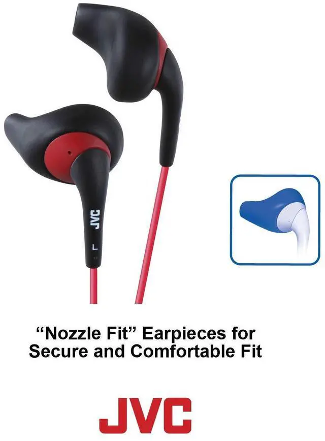 Alt view image 3 of 5 - JVC Black and Red Nozzel Secure Comfort Fit Sweat Proof Gumy Sport Earbuds with long colored cord HA-ENR15B