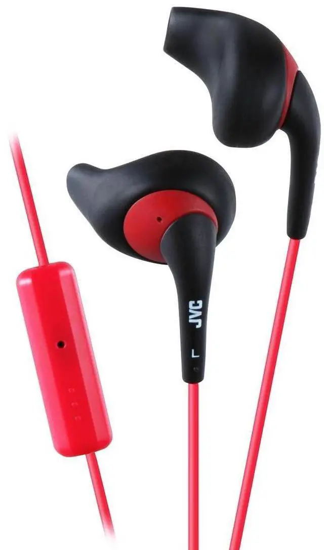 Main image of JVC Black and Red Nozzel Secure Comfort Fit Sweat Proof Gumy Sport Earbuds with long colored cord HA-ENR15B