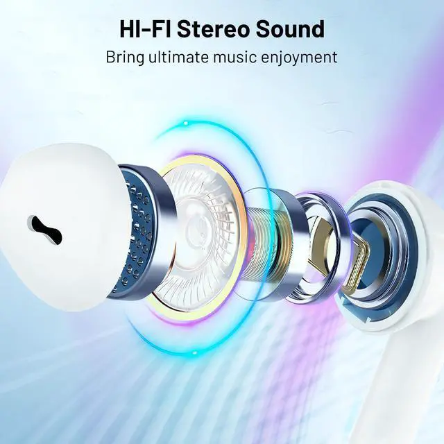 Alt view image 3 of 5 - Wireless Earbuds, Bluetooth Headphones Stereo Ear Buds with Noise Cancelling Mic, 50H Playback with LED Display Charging Case, IP7 Waterproof in-Ear Earphones for Phone Laptop Sports, Blue