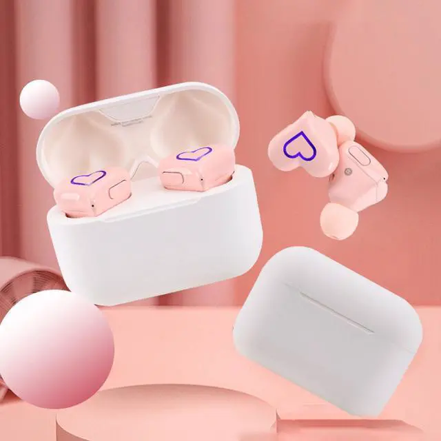Alt view image 2 of 5 - Heart Shaped Earbuds, Cute Heart Shaped Noise Canceling Earphones with Color Gradient Light, Stylish HiFi Stereo Sound in Ear Bluetooth Earbuds for Women Girls (P Ink)