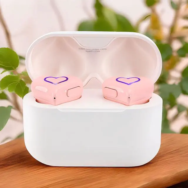 Alt view image 3 of 5 - Heart Shaped Earbuds, Cute Heart Shaped Noise Canceling Earphones with Color Gradient Light, Stylish HiFi Stereo Sound in Ear Bluetooth Earbuds for Women Girls (P Ink)