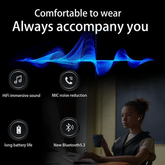 Alt view image 2 of 5 - Wireless Earbuds Hi-Fi Stereo Bass with Mic Noise Reduction Bluetooth 5.3 Headphones 40Hrs Playtime IPX7 Waterproof for iPhone Android