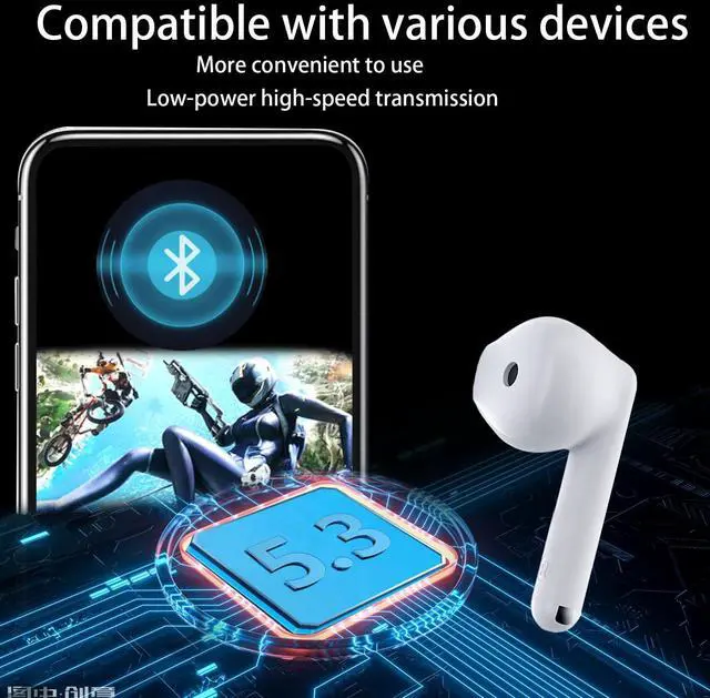 Alt view image 4 of 5 - Wireless Earbuds Hi-Fi Stereo Bass with Mic Noise Reduction Bluetooth 5.3 Headphones 40Hrs Playtime IPX7 Waterproof for iPhone Android