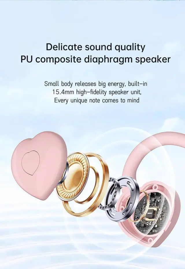 Alt view image 5 of 5 - YUSONIC Open Ear Headphones, Bluetooth V5.4, Kids Earbuds mit Heart-Inspired Style The Best Choice of Gifts for Little Girls. (Blue)