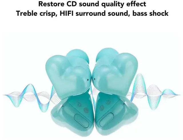 Alt view image 3 of 5 - Yunseity Heart Shaped Earbuds, Bluetooth 5.3 Earphones Noise Canceling Stereo Earphones with Charging Case, in Ear Earbuds for Phone Computer Laptop Sports