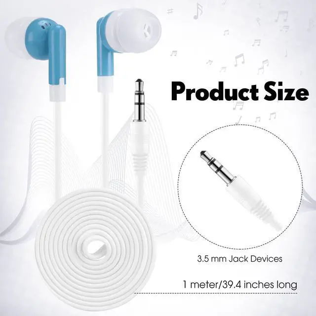 Alt view image 2 of 5 - Yunsailing 100 Pack Earbuds Bulk for Classroom Basic Headphones Pack Individually Bagged 3.5 mm Earphones with Wire for Students Adult Schools Hospitals Hotels Library Museums MP3 Gift(Blue)