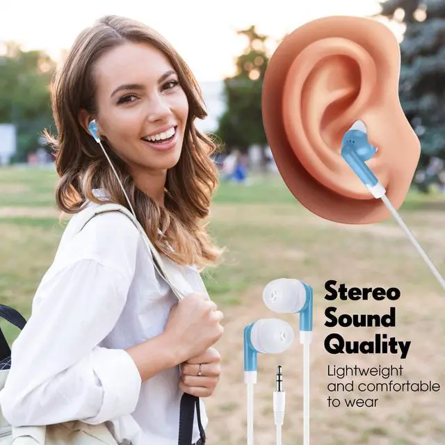 Alt view image 3 of 5 - Yunsailing 100 Pack Earbuds Bulk for Classroom Basic Headphones Pack Individually Bagged 3.5 mm Earphones with Wire for Students Adult Schools Hospitals Hotels Library Museums MP3 Gift(Blue)