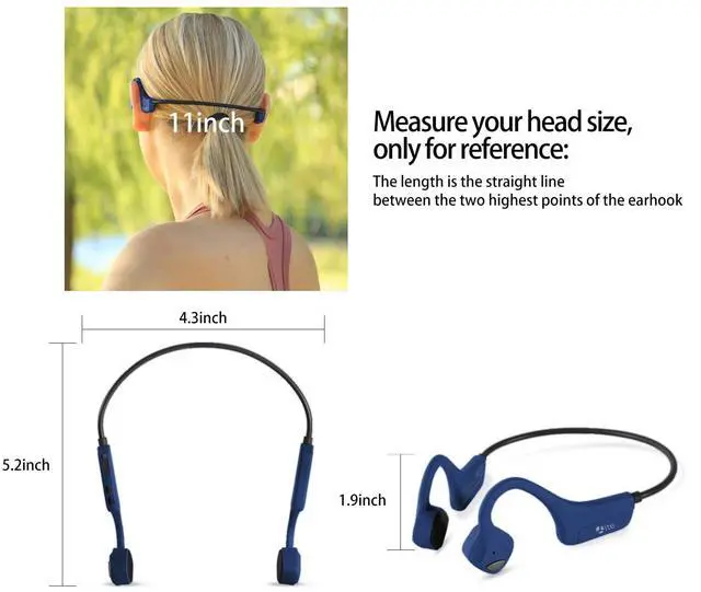 Alt view image 5 of 5 - YouthWhisper Bluetooth Headphones Waterproof Bone Conduction Headset Open Ear Earphones Blue Headset with mic, Bluetooth Headset with mic