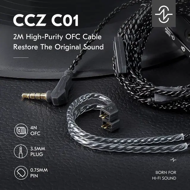 Alt view image 2 of 5 - YINYOO 2 Meter Long, CCZ Melody IEM Cable with Microphones and CCZ MC02 in Ear Monitor Headphone with mic