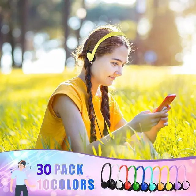 Alt view image 2 of 5 - XOSDA Bulk Headphones 100 Packs Multi Color for School Classroom Kids, Wholesale Class Set Headphones for Students Children Teens and More (LS04,100 Mixed)