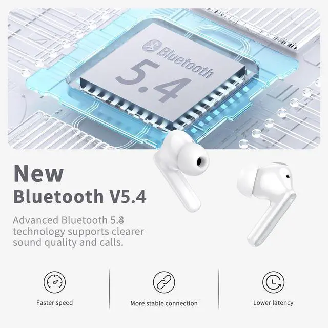 Alt view image 2 of 5 - Wireless Earbud, Bluetooth 5.3 Headphones Deep Bass with 4 HD Mics, Wireless Headphones in Ear 40H Playtime, Bluetooth Earphones with Light Weight, IP7 Waterproof Ear Buds for Android IOS, Silver
