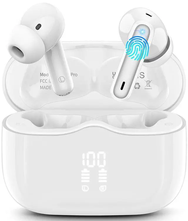 Main image of Wireless Earbuds, 2025 Bluetooth 5.4 Headphones in Ear with 4 ENC Noise Cancelling Mic, New Wireless Earphones HiFi Stereo Deep Bass 40H Playtime, LED, In-Ear Bluetooth Ear Buds IP7 Waterproof, White