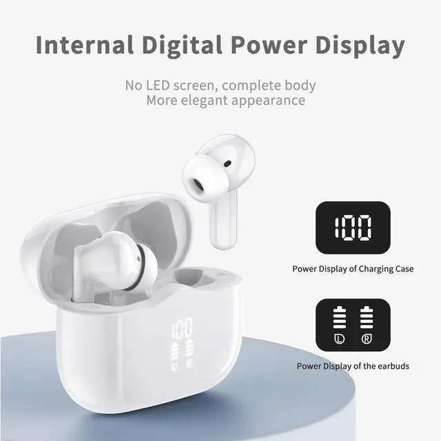 Alt view image 5 of 5 - Wireless Earbuds, 2025 Bluetooth 5.4 Headphones in Ear with 4 ENC Noise Cancelling Mic, New Wireless Earphones HiFi Stereo Deep Bass 40H Playtime, LED, In-Ear Bluetooth Ear Buds IP7 Waterproof, White