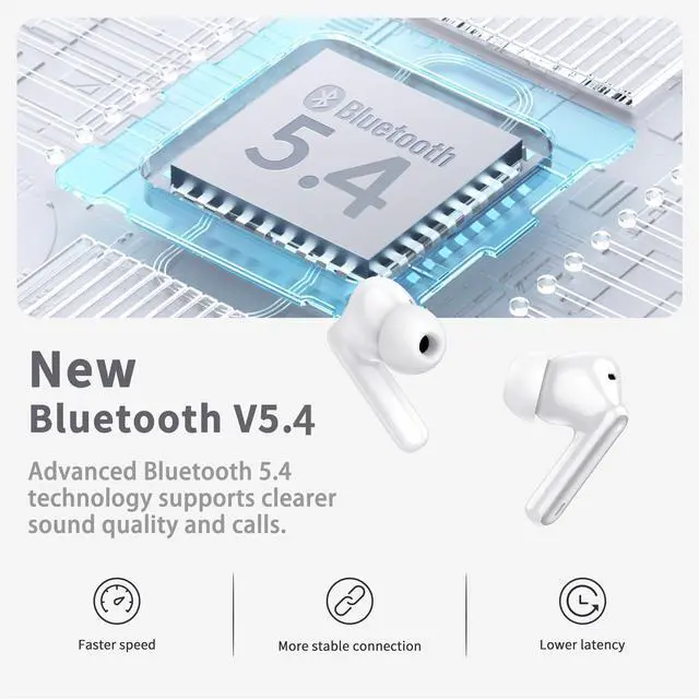 Alt view image 2 of 5 - Wireless Earbuds, Bluetooth 5.4 Headphones in Ear with 4 ENC Noise Cancelling Mic, New Wireless Earphones HiFi Stereo Deep Bass 40H Playtime, In-Ear Bluetooth Earbuds LED Display IP7 Waterproof, White