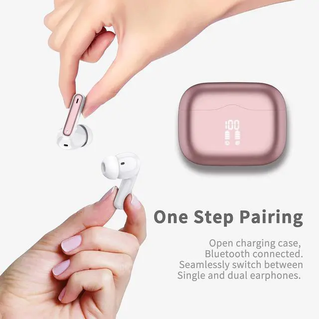 Alt view image 3 of 5 - Wireless Earbuds, Bluetooth 5.4 Headphones in Ear with 4 ENC Noise Cancelling Mic, New Wireless Earphones HiFi Stereo Deep Bass 40H Playtime, In-Ear Bluetooth Earbuds LED Display IP7, USB-C, Rose Gold