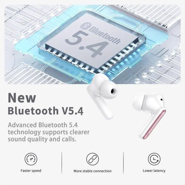 Alt view image 4 of 5 - Wireless Earbuds, Bluetooth 5.4 Headphones in Ear with 4 ENC Noise Cancelling Mic, New Wireless Earphones HiFi Stereo Deep Bass 40H Playtime, In-Ear Bluetooth Earbuds LED Display IP7, USB-C, Rose Gold