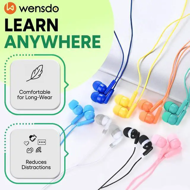 Alt view image 2 of 5 - Wensdo 100 Packs Earbuds Bulk Classroom Headphones, Individually Bagged, Wholesale Students Wired Earphones with 3.5 mm Jack for Classroom School Library Museums and More (HY01,100 Mixed)